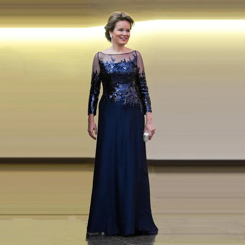 navy blue long sleeve mother of the bride dress