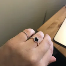 Square Rings Geometric-Ring Engagement-Statement 925-Sterling-Silver Girls Black Fashion