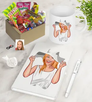 

Personalized Women 'S Caricature Of Nostalgic Lezzetler Notebook Pen Mug Gift set-20
