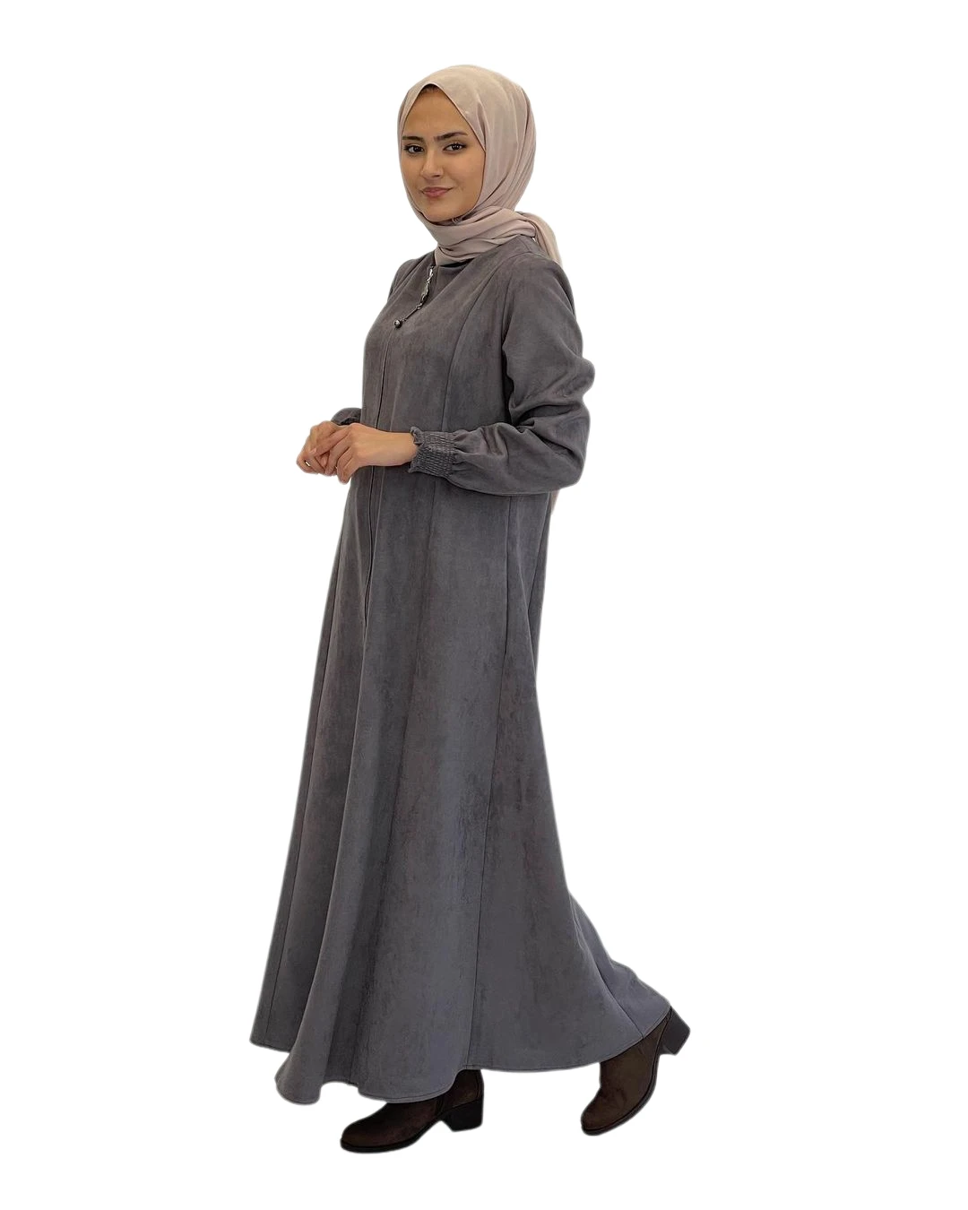 Muslim Abaya Islamic Hijab Fashion Clothing Suede Fabric Piece Pattern Pockets Winter For Ferace