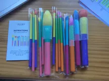 Docolor-brochas de maquillaje profesionales, 15 Uds., para base en polvo, sombra de ojos, pelo sintético, coloridas
