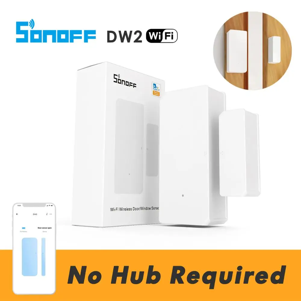 SONOFF-Sensor de puerta inalámbrico inteligente DW2, Sensor de ventana de puerta, puerta de enlace de sin Hub, aplicación eWeLink, alarma de seguridad para el hogar inteligente