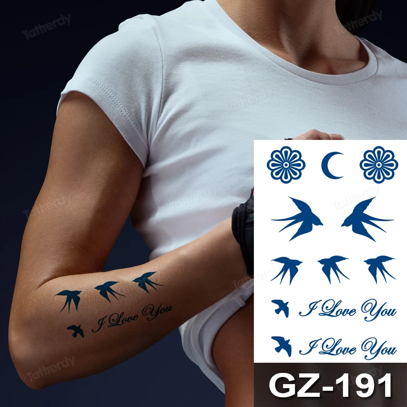 Feather Birds Butterfly Tattoo Sticker Arm Sleeve Hand Body Painting Juice  Ink Gel Natural Temporary Tattoo Long Lasting Blue - Temporary Tattoos -  AliExpress