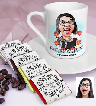 

Personalized Angel Mom Caricature Of Turkish Coffee cup And Chocolate set