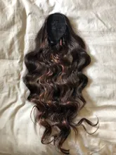 Coleta ondulada de cuerpo largo vigoroso para mujer, extensión de cabello sintético, Clip en peluca, cabello falso negro
