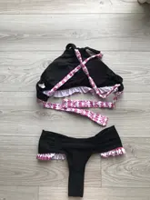 Miyouj-Bikini negro con cuello Halter para mujer, conjunto de Bikini con encaje de onda, bañador elegante para mujer, traje de baño