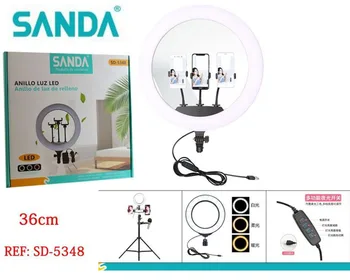 

36cm, 3 mobile Photography LED Selfie Ring with tripod multi color Warm Three Speed Light Dimmable Continuous Lighting USB Plug.