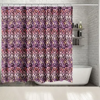 

Shower Curtain Ikat Pattern Traditional Ethnic Fabric Design Purple Brown Orange Boho Style Decor