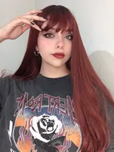 LOUIS FERR-pelucas sintéticas de pelo largo ondulado para mujeres negras, ombré, vino tinto, con flequillo, pelo resistente al calor, estilo africano y americano