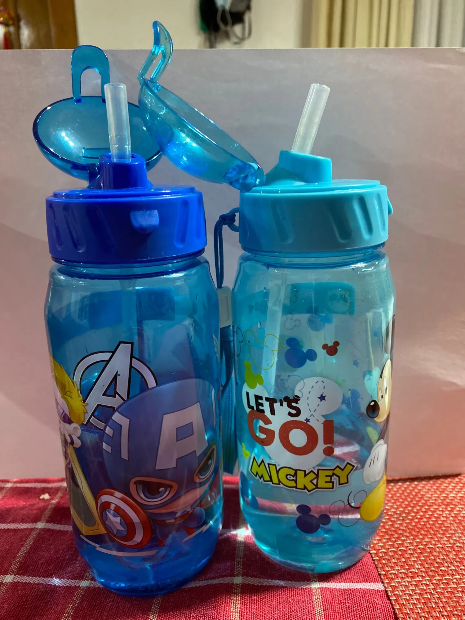 Disney Kids Water Bottles 450ml Minnie Mickey Mouse Cartoon Cups with Straw  Captain Sport Bottles Girls Princess Feeding Cups