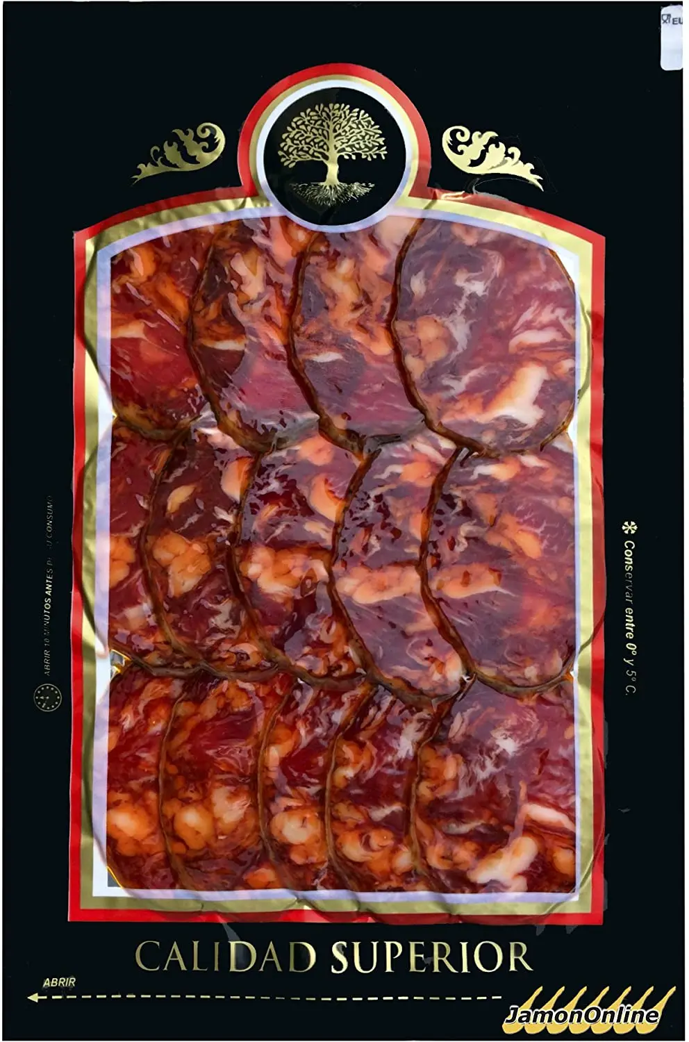 Lote Jamón Ibérico 5 paquetes de 100gr, Chorizo Ibérico Bellota 5 paquetes de 100gr y Salchichón Ibérico de Bellota 5 paquetes