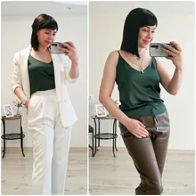 Top Women Tank-Tops Spaghetti-Strap White Cami Satin Silk Summer Camisole Basic V-Neck