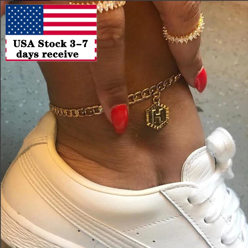 Anklets For Women Ankle Bracelet Stainless Steel Initial Anklet Letter Leg Bracelet A-Z Alphabet Anklet Leg Foot Jewelry