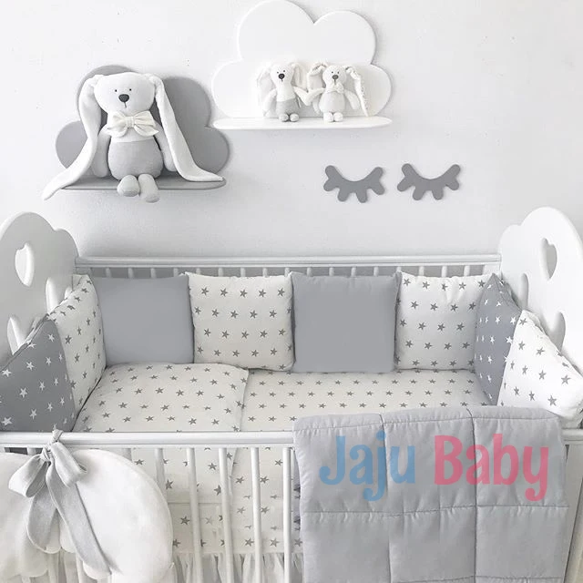 US $56.05 Jaju Baby Gray Star Baby Duvet Cover Set and Crib Edge Protection