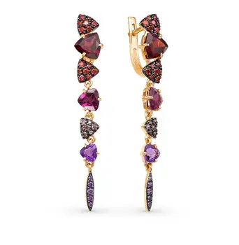 

Gold earrings with amethyst and Garnet sunlight sample 585
