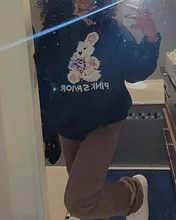 Otoño Invierno Harajuku conejo tejer suéter de manga larga Casual mujeres marea impreso suéter suelto jersey para el novio gótico punk