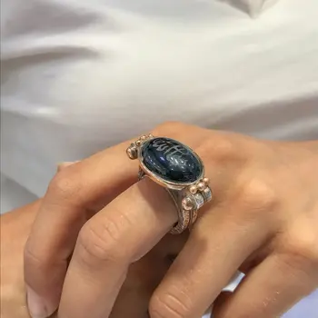 

Authentic Hand Production Bismillah Written Oltu Gemstone Silver Ring