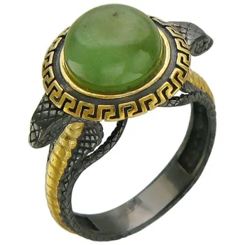 

Esthete ring with Jade in black silver with gilding