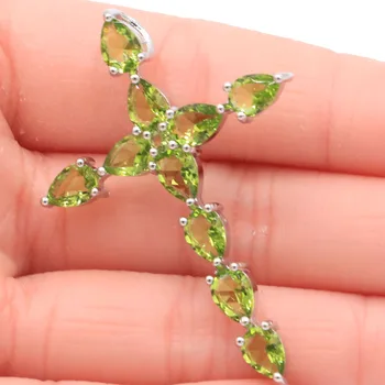 

50x35mm Beautiful Long Cross Created Green Peridot Gift For Ladies Jewelry Making Silver Pendant