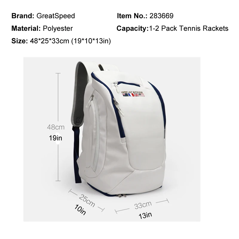 GreatSpeed White Tennis Backpack Large Capacity 1-2 Pack Tennis Bag Original New Portable Men Women Gym Training Sports Backpack