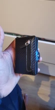 Tarjetero de Metal RFID con botón para hombre, Cartera de fibra de carbono con protección, delgada, antirrobo, 2021