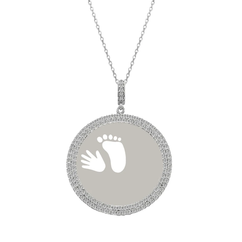 

Armagano Double Row Zircon Cubic Zirconia Hand & Footprint Round Plate Necklace