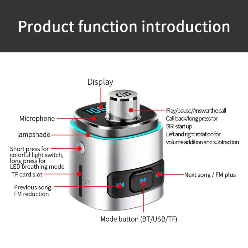 Высокое качество FM передатчик автомобильный комплект Bluetooth Handfree Aux модулятор QC3.0 USB быстрое зарядное устройство аудио MP3 плеер с окружающим светильник