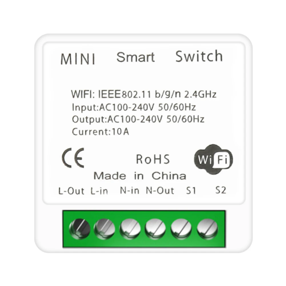 16A Mini Wifi Smart Switch Smart Home DIY Light Switches Module 2-way Control, Work With Tuya Smart Life Alexa Alice Google Home smart wall switch Wall Switches