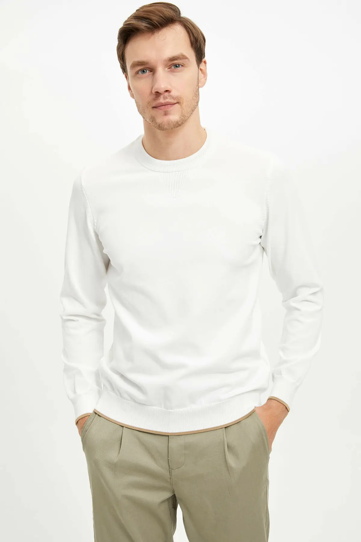 DeFacto Fashion Man Crewneck Loose Pullovers Tops Long Sleeves Casual Solid Mens New-L7118AZ19WN | Мужская одежда
