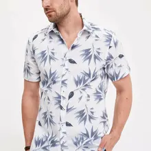 Дефакто мужские повседневные принтованные рубашки с воротником с лацканами с коротким рукавом простые рубашки мужские рубашки топы-L4580AZ19HS