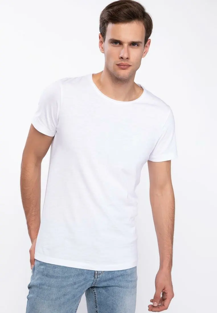 

DeFacto Summer Man Fashion O-neck T-Shirt Men's Casual Pure Color Loose Tops Male Cotton Comfort Short Sleeves - J9141AZ19SP