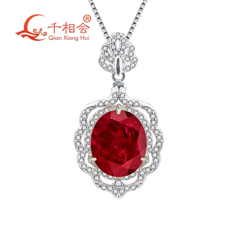 

Artificial ruby and sapphire 10*12mm 925 silver moissanite Fashion oval shape inclusions red blue Jewelry Pendant Necklace