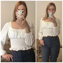 Short Blouses Womens Tops Long-Sleeve Vintage Square-Collar Casual Simple New Bow Solid