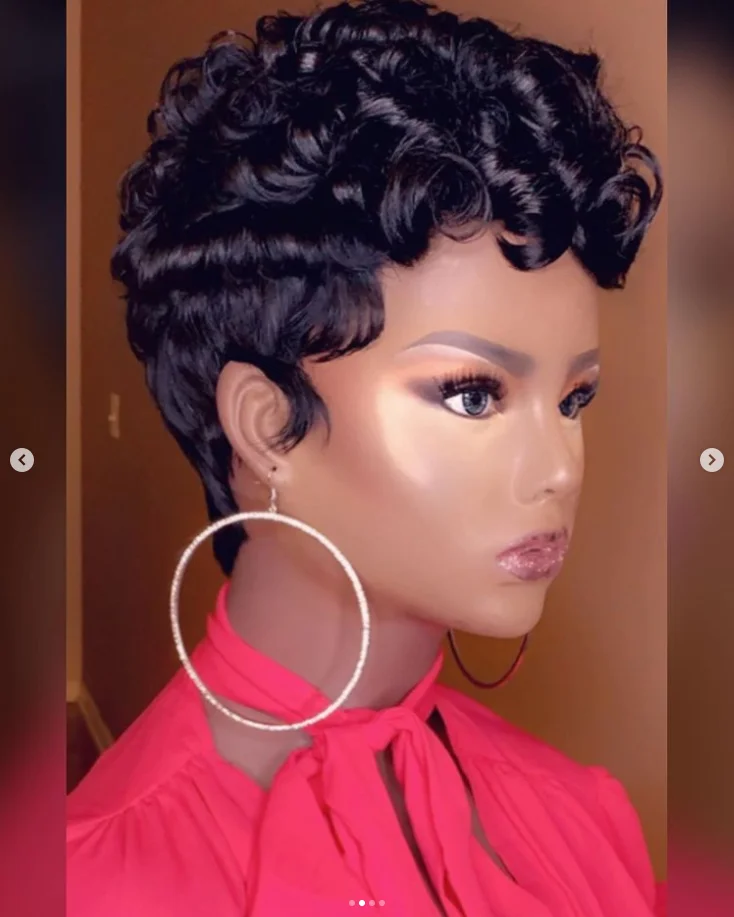 WIGERA Synthetic Short Curly Pixie Cut  Bob Wig Glond Brown/ Black/Wine Red Hair  Colored Wigs For Women