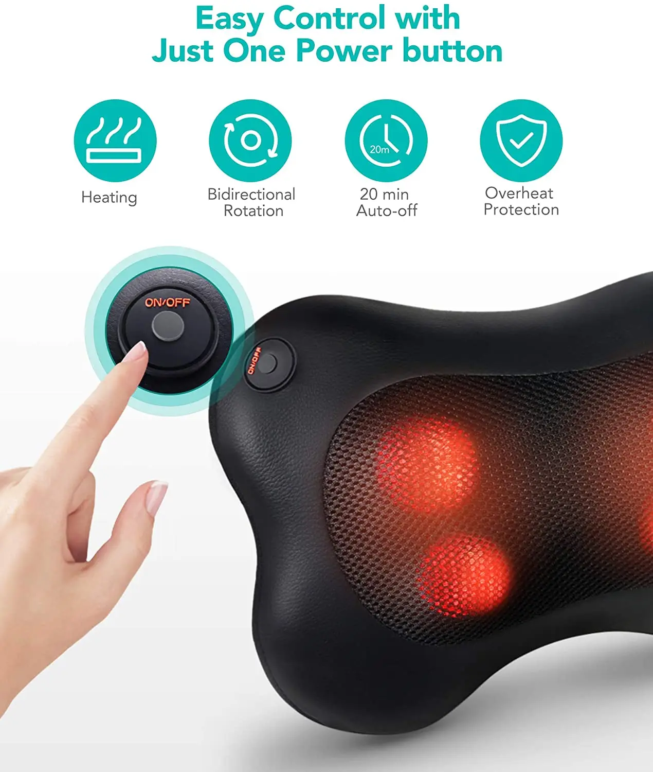 Shiatsu Massage Pillow Kneading Neck and Back Massager with Heat and PU  Leather Cover Relief Pain for Back Shoulder Waist Leg - AliExpress