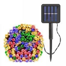 Corda solar luz de fadas 200/100 led à prova dwaterproof água ao ar livre guirlanda energia solar lâmpada rua festão festa natal para decoração do jardim