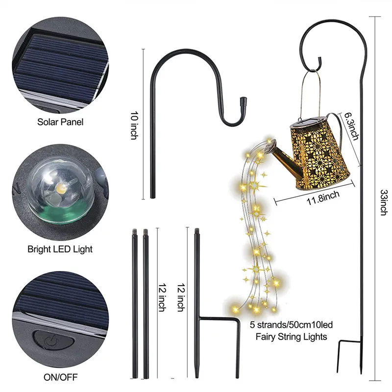 solar stake lights Solar Powered Sprinkles Fairy Light Trapezoid Waterproof Hollow Lamp Wrought Iron Shower Lights For Patio Yard House Decor small solar lights