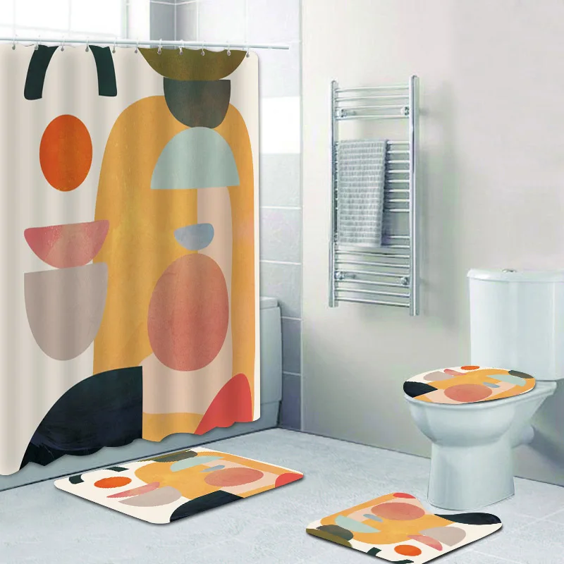 Modern Abstract Art 70 Shower Curtain Set Retro Mid Century Style Bath