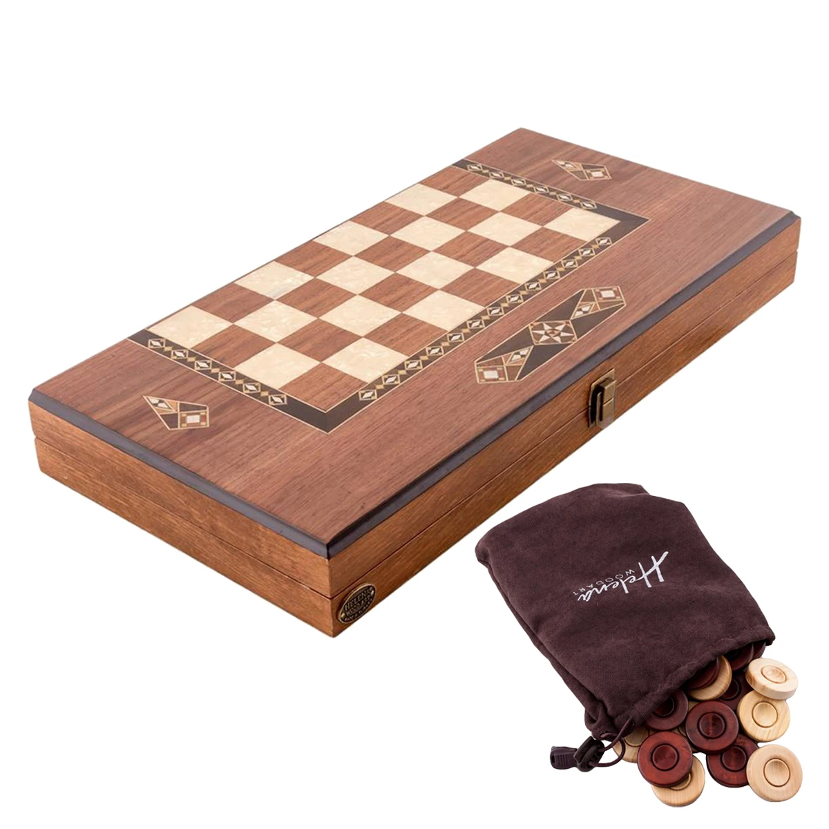 Classic Big Size Luxury Backgammon Board Game Set First Quality Checkers - Natural Solid Walnut Wood Mosaic Engraved For Gift luxury backgammon board game set solid walnut ottoman embroidered