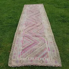 Бледный богемский килим ковер-гобелен бегун 3'1'' X 9'9''/94X297 cm