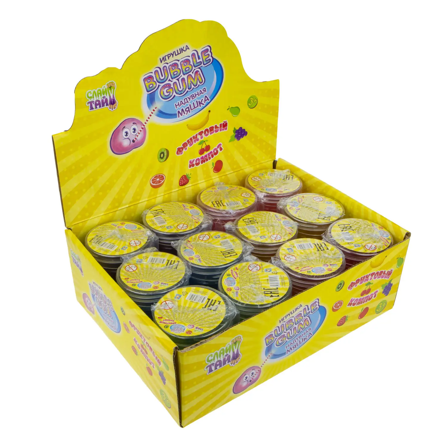 Игрушка антистресс Слайм Тайм мяшка Bubble Gum с фруктами 7 5см для мальчиков и девочек