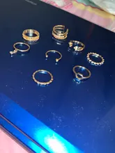 Tocona 8 unids/set, Anillos geométricos conjuntos de cristal claro de cadena de oro de piedra anillos de apertura para la joyería de las mujeres accesorios 9012