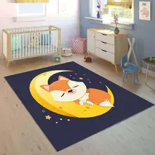 Else темно-синий на желтой Луне коричневая лиса 3d принт Нескользящая микрофибра для детской комнаты декоративный коврик