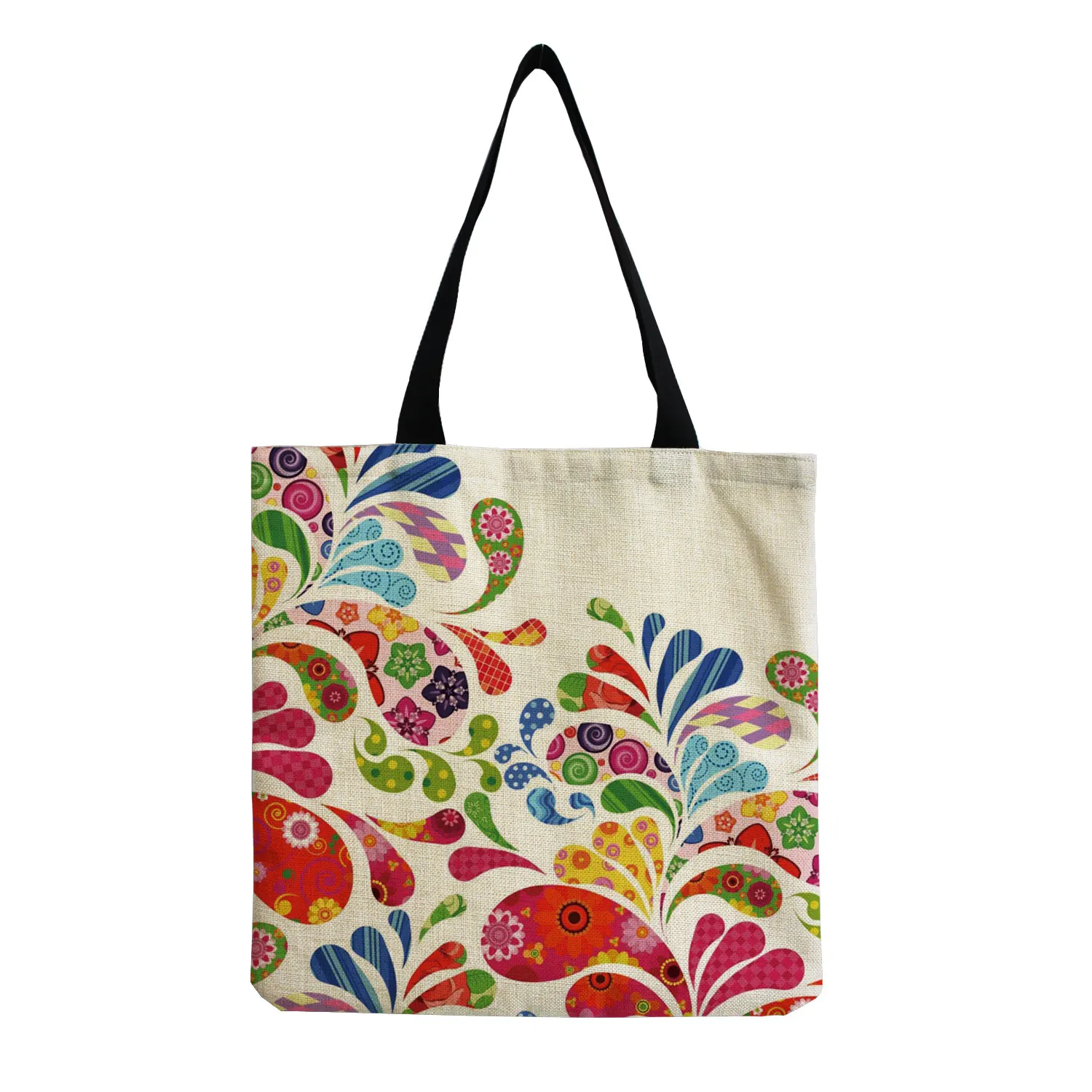 Flower Girl Print Linen Reusable Shopping Bags Women Large Tote Bags Fashion Handbags With Customized Printed Totes For Travel