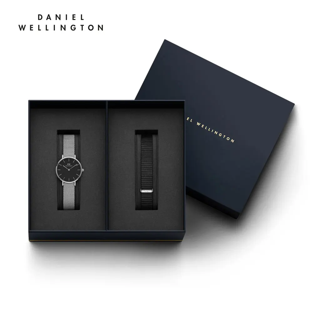 Наручные часы Daniel Wellington Classic Petite Sterling 28 мм S Black + часовой ремешок Cornwall для часов