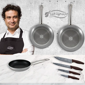 

Pans (18, 20,24 cm) in aluminum pressed with 4 kitchen knives SAN ignacio collection Professional Chef Platinum