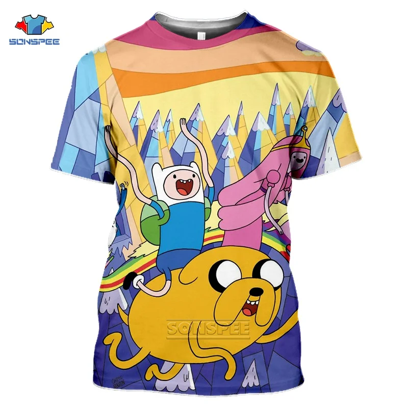 

SONSPEE Summer Anime Adventure Time T-Shirt Women 3D Print Funny Cartoon Finn And Jake Tshirt Homme Oversized T Shirt Sport Top