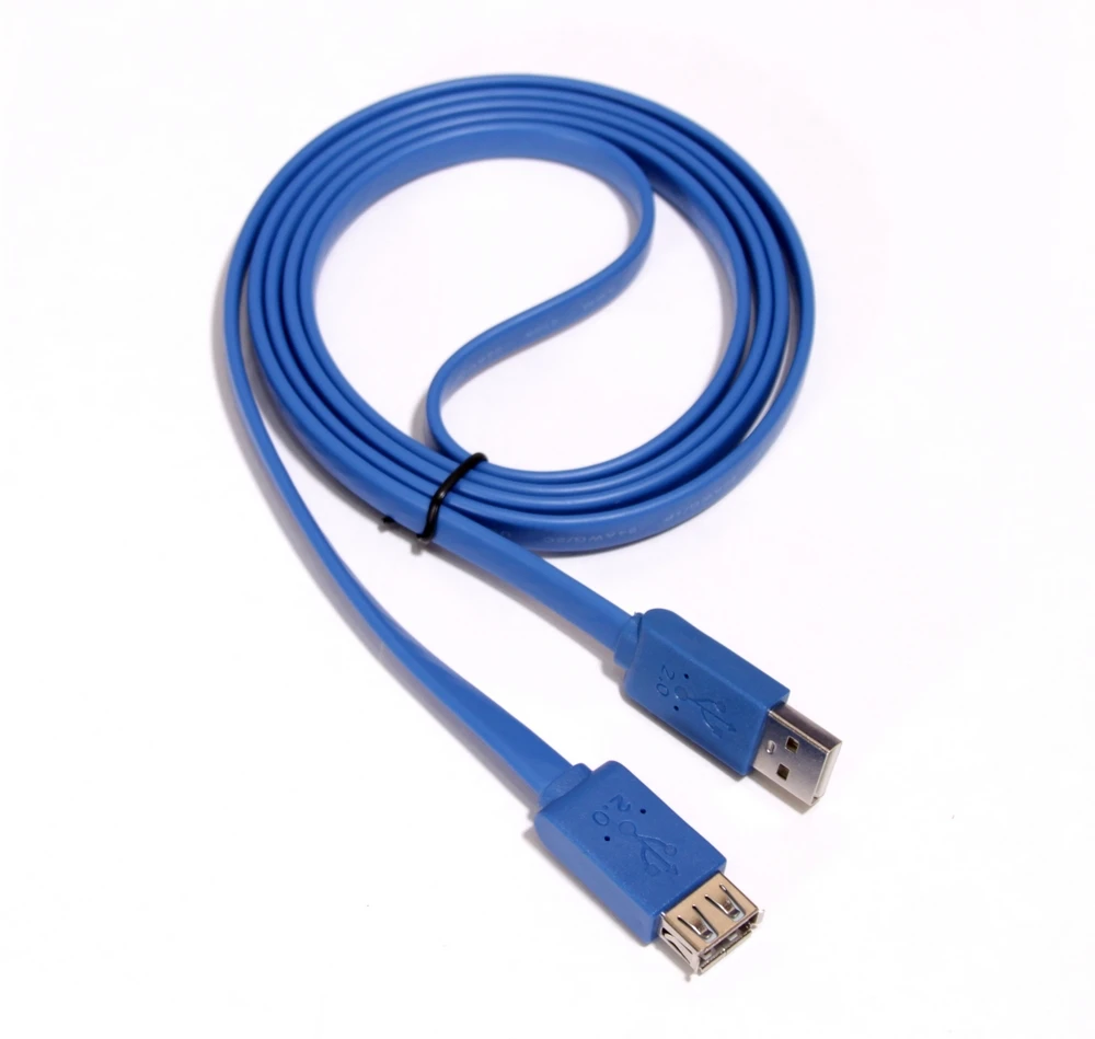 GCR Удлинитель PROF 0.3- 3 m USB 2.0, AM/AF, плоский синий, морозостойкий