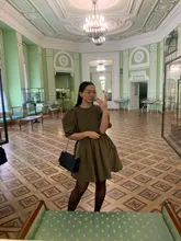 Mini Dress Lantern Short-Sleeve OOTN A-Line Pink Elegant Green Cotton Casual Women Ladies