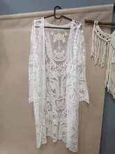 Lace Kimono Swimwear Embroidery Long-Cardigan Beach-Cover-Up Transparent Fitshinling